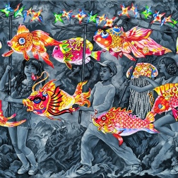 Painting for sale online - Chinese lanterns Little fishers
