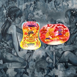 Painting for sale online - Chinese lanterns Twins