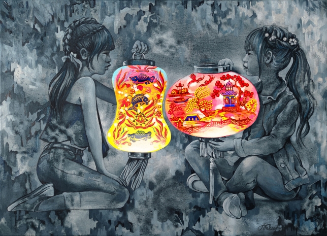 Painting for sale online - Chinese lanterns Twins