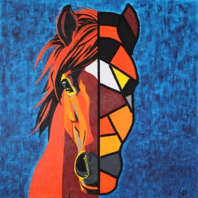 Painting for sale online - A fiery red horse on a blue background