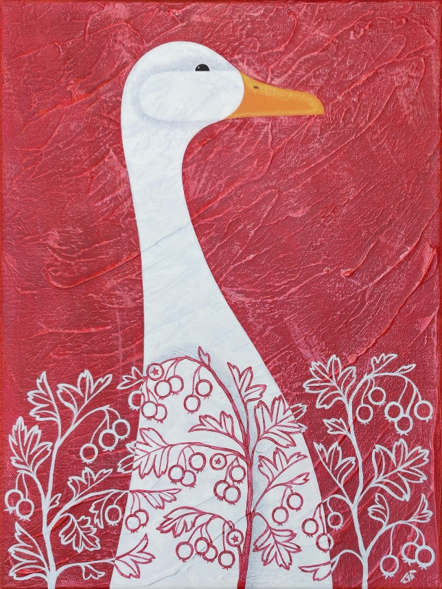 Painting for sale online - Goose in the Hawthorn Branches