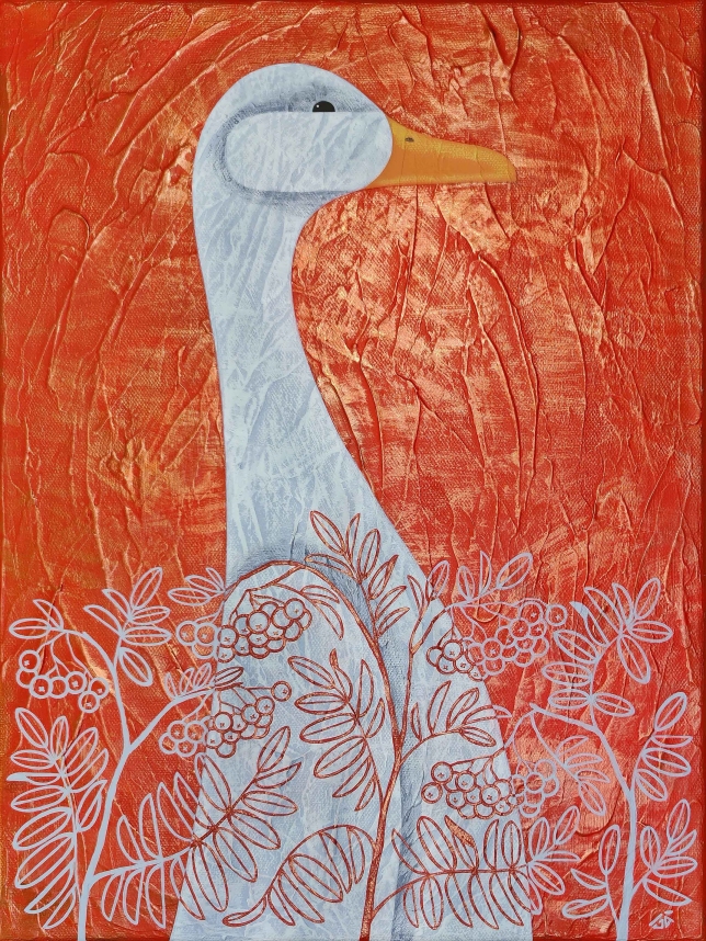 Painting for sale online - A goose in the branches of a mountain ash tree
