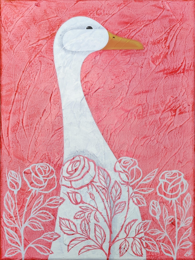 Painting for sale online - The goose in the roses