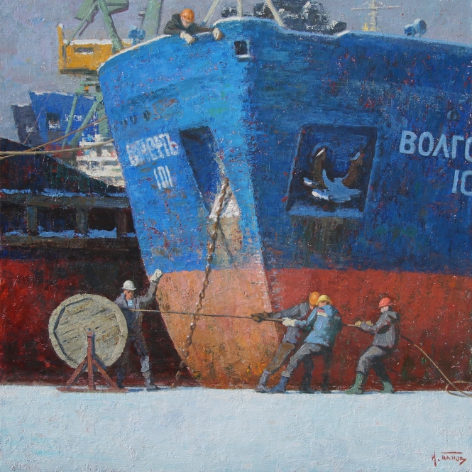 Painting for sale online - Everyday life in a winter port