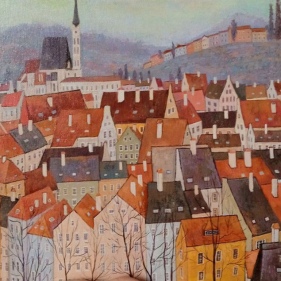 Painting for sale online - Cesky Krumlov Above the City