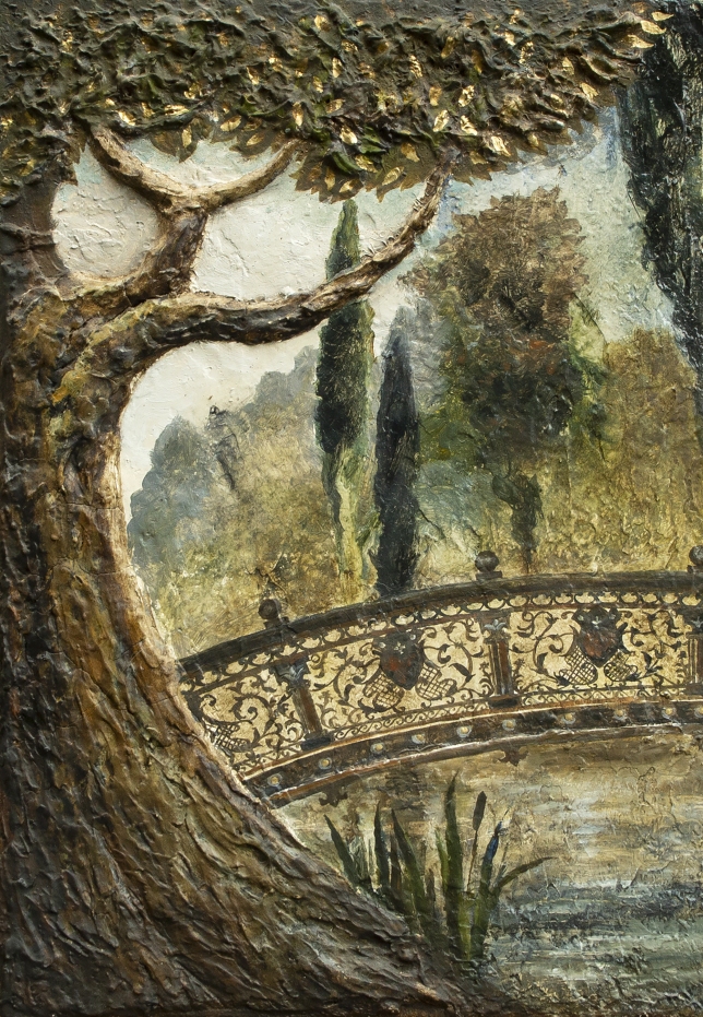 Painting for sale online - Openwork bridge in the autumn park 