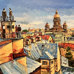Painting for sale online - St Petersburg, Above the rooftops, St Isaacs Cathedral