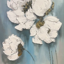 Painting for sale online - White textured flowers with gold