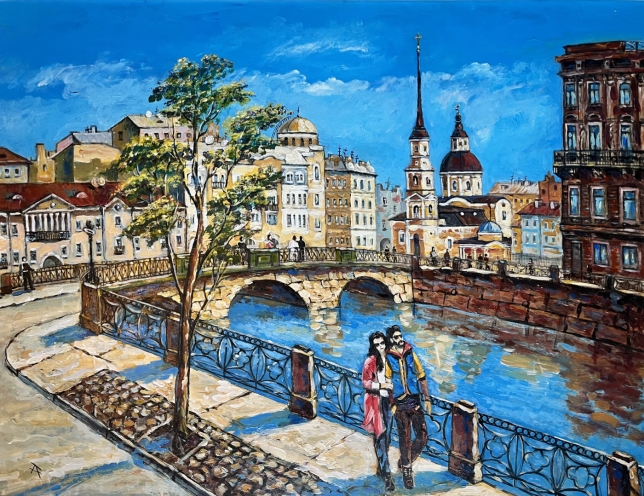 Painting for sale online - St Petersburg Fontanka, Church of Simeon and Anna