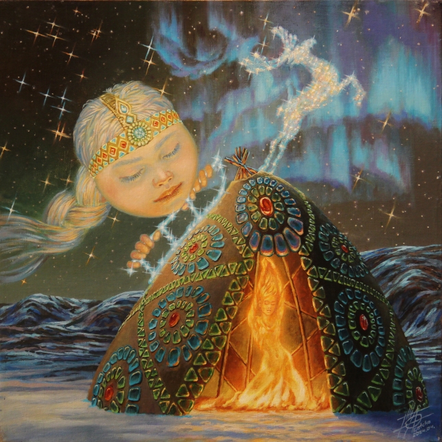 Painting for sale online - The Girl and the Moon, a Nganasan fairy tale