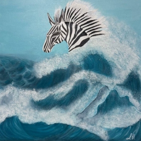 Painting for sale online - The birth of a zebra from the ocean