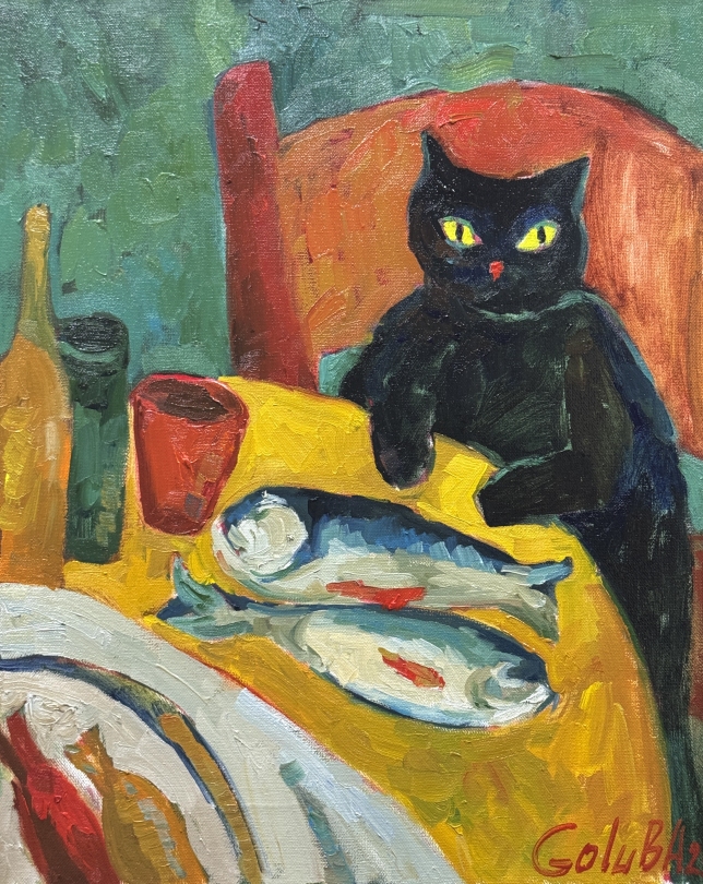 Painting for sale online - Cat and fishing