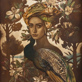 Painting for sale online - Lady with a Peacock