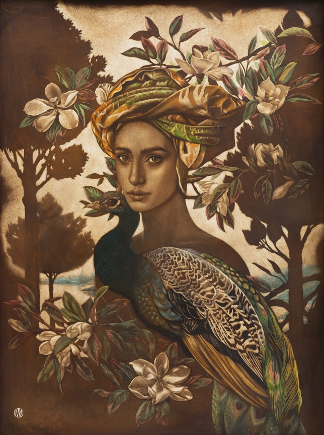 Painting for sale online - Lady with a Peacock
