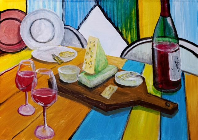 Painting for sale online - Cheese and wine