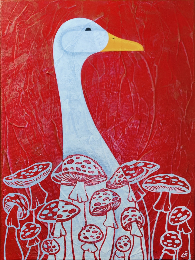 Painting for sale online - Goose in fly agarics