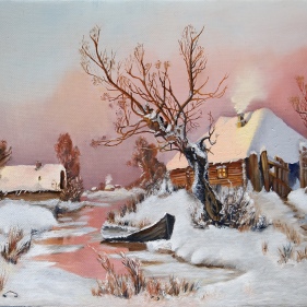 Painting for sale online - A boat on a winter stream