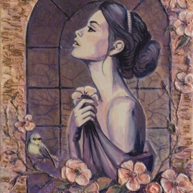 Painting for sale online - Girl with a birdie