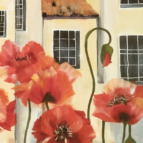 Painting for sale online - City in scarlet poppies