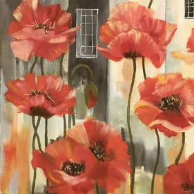 Painting for sale online - City in scarlet poppies