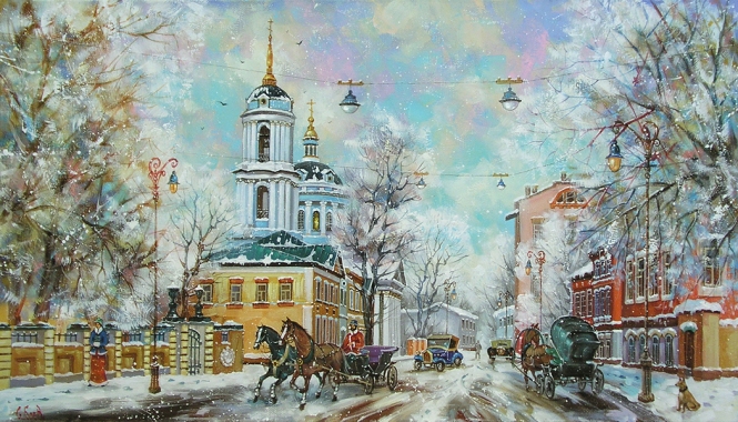 Painting for sale online - Winter day. View of St. Martin's Cathedral