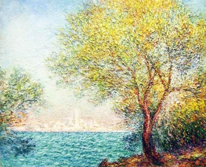 Painting for sale online - Antibes in the Morning. Free copy of Claude Monet's painting