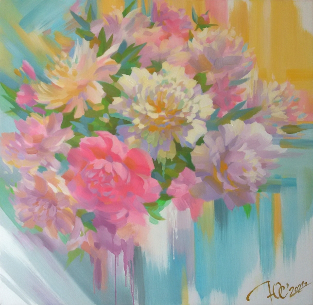 Painting for sale online - Peonies in the sun