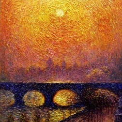 Painting for sale online - Sunset over Waterloo Bridge. Based on the painting by Emile Claus, 