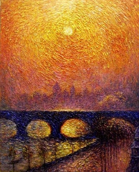 Painting for sale online - Sunset over Waterloo Bridge. Based on the painting by Emile Claus,