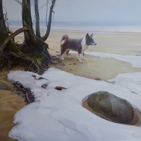 Painting for sale online - Stone, tree, dog