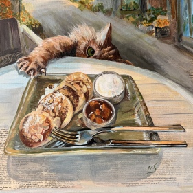 Painting for sale online - The stray cat wants some syrnik too