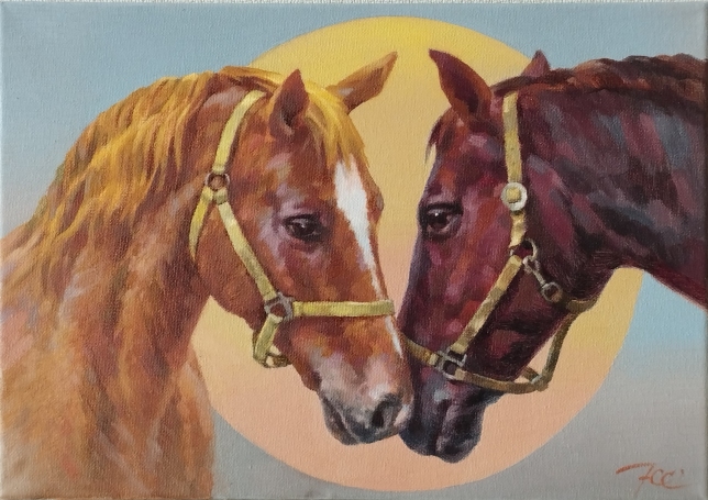 Painting for sale online - A pair of horses against the sun