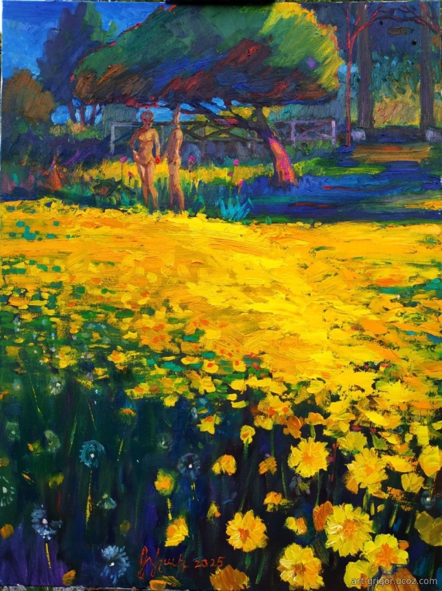 Painting for sale online - Eves love, dandelions in the Garden of Eden