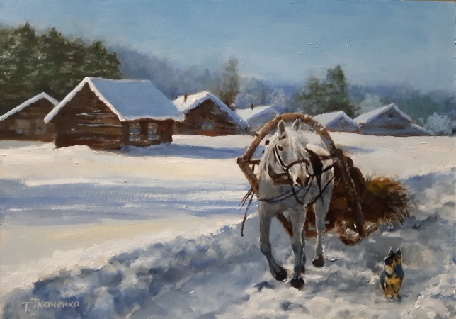 Painting for sale online - Winter in the village