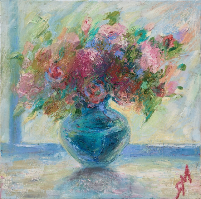 Painting for sale online - Roses and peonies in a vase