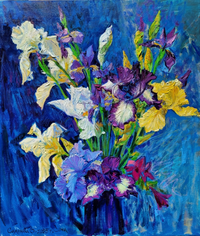 Painting for sale online - Irises on blue
