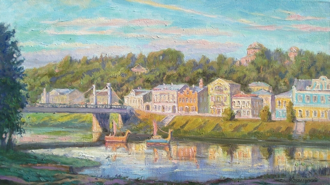 Painting for sale online - View of the Tvertsa embankment in Torzhok