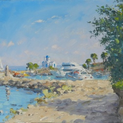 Painting for sale online - Die Straße zum Hafen von St. Nikolaus.