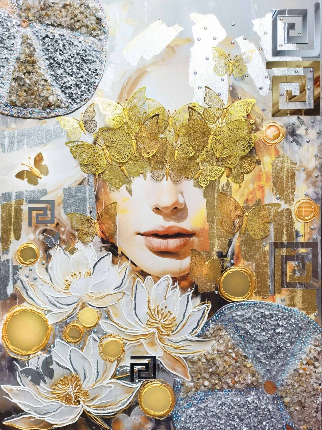 Painting for sale online - Beautiful woman and white lotuses