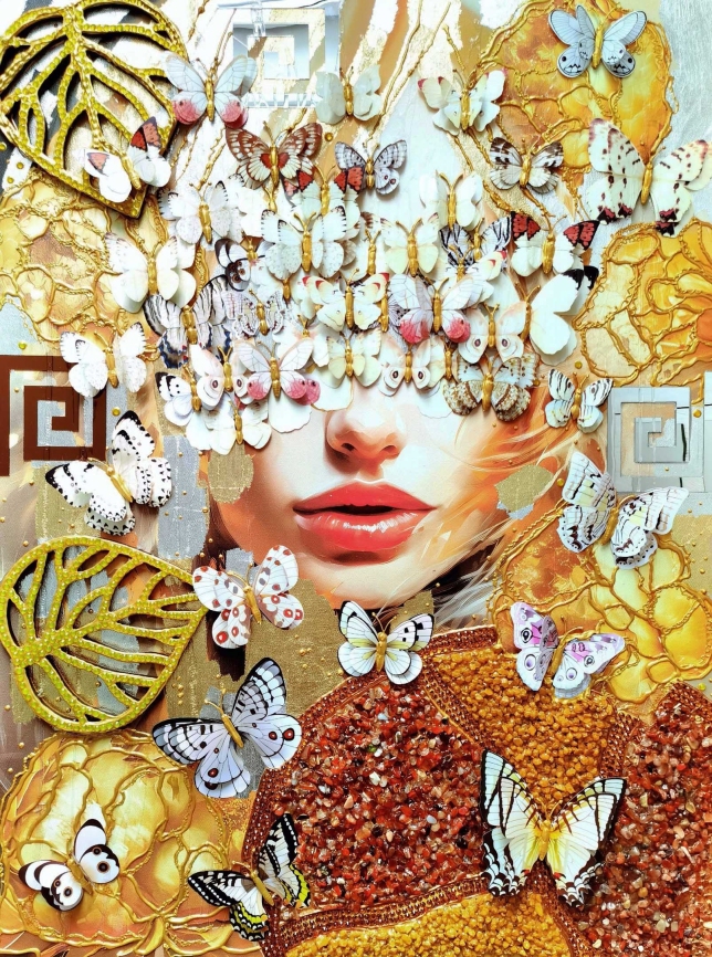 Painting for sale online - Beautiful blonde with white butterflies