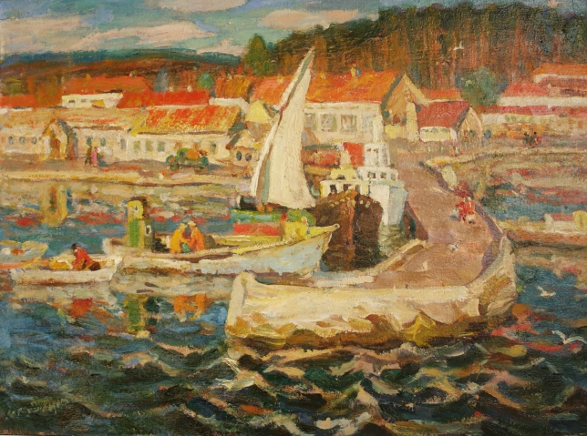 Painting for sale online - Lithuania, fishing village