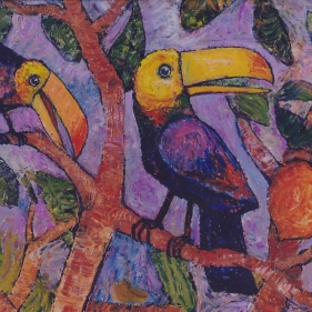 Painting for sale online - Toucans and fruits