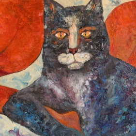 Painting for sale online - A blue cat on white sheets