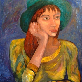 Painting for sale online - The girl in the green hat