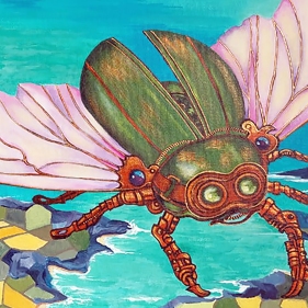 Painting for sale online - Steampunk Beetle over the Sea