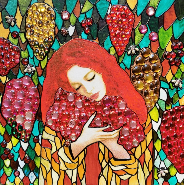 Painting for sale online - Redhead ginger woman and grapes