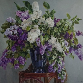 Painting for sale online - Lilacs in a blue vase