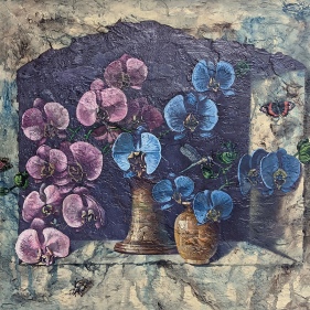 Painting for sale online - Grasshopper and orchids