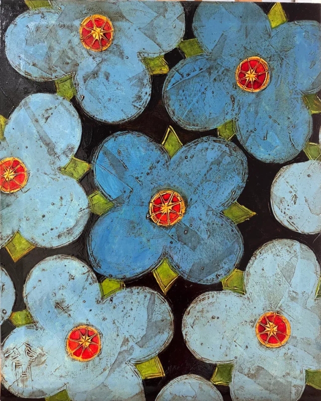 Painting for sale online - Blue forget-me-nots