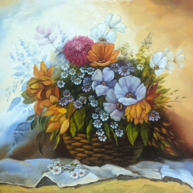 Painting for sale online - flowers in a basket